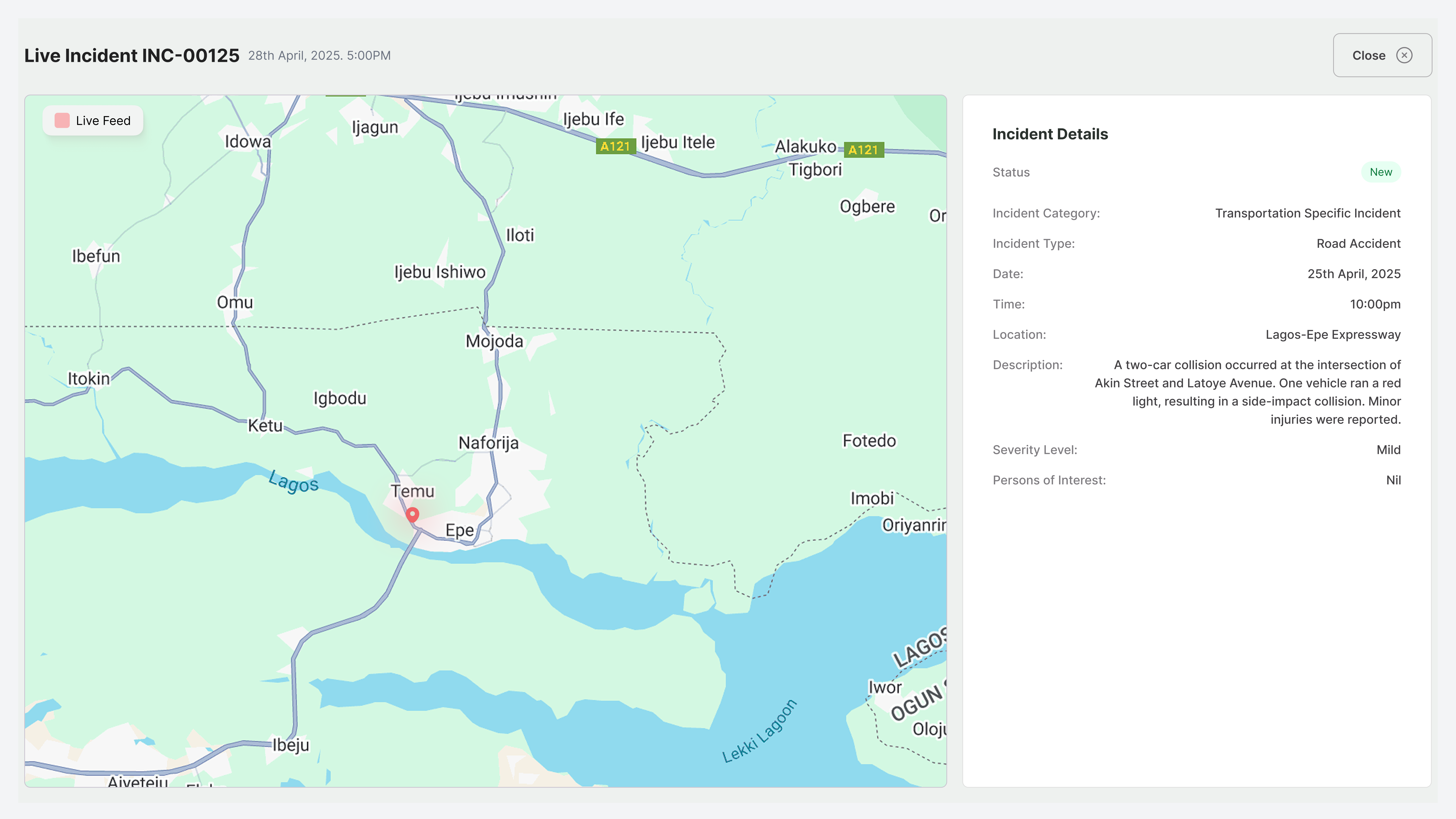 ECCRS incident analytics screen